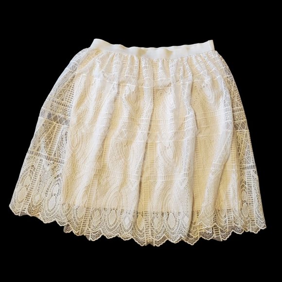 Miss Pinky XL Cream Lace Knee Length Skirt Modest Cottagecore Boho Chic - Picture 1 of 4